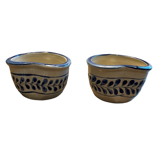 Cracker Barrel Pottery Made from Scratch Blue Leaf Small Heart Dish Bowl Set 2 - Picture 6 of 8